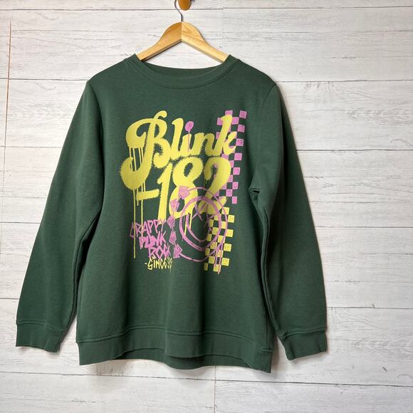 Blink 182 Sweatshirt Womens Size XL Faded Green Cotton Blend Punk Rock Y2K - Picture 1 of 16